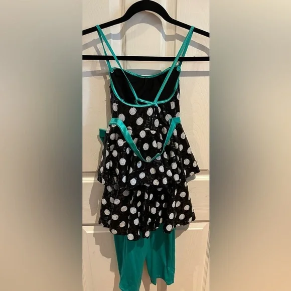 Weissman Sequins Green, Black and White Polka Dot Costume Jazz and Tap Costume - Picture 3 of 5